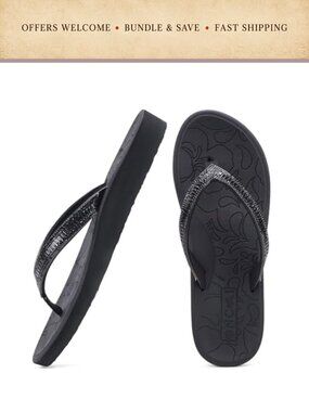 Rhinestone Yoga Mat Flip Flops Memory Foam Arch Support Thong Sandals